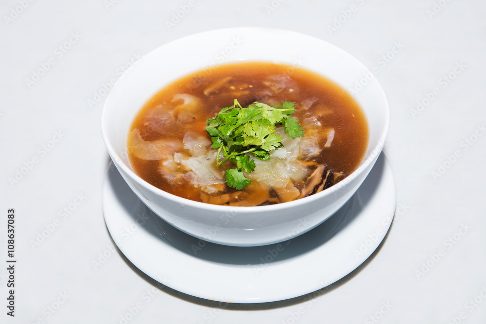 Chinese Royal sharks fin soup with crab and mushroom Chinese Royal sharks fin soup with crab and mushroom