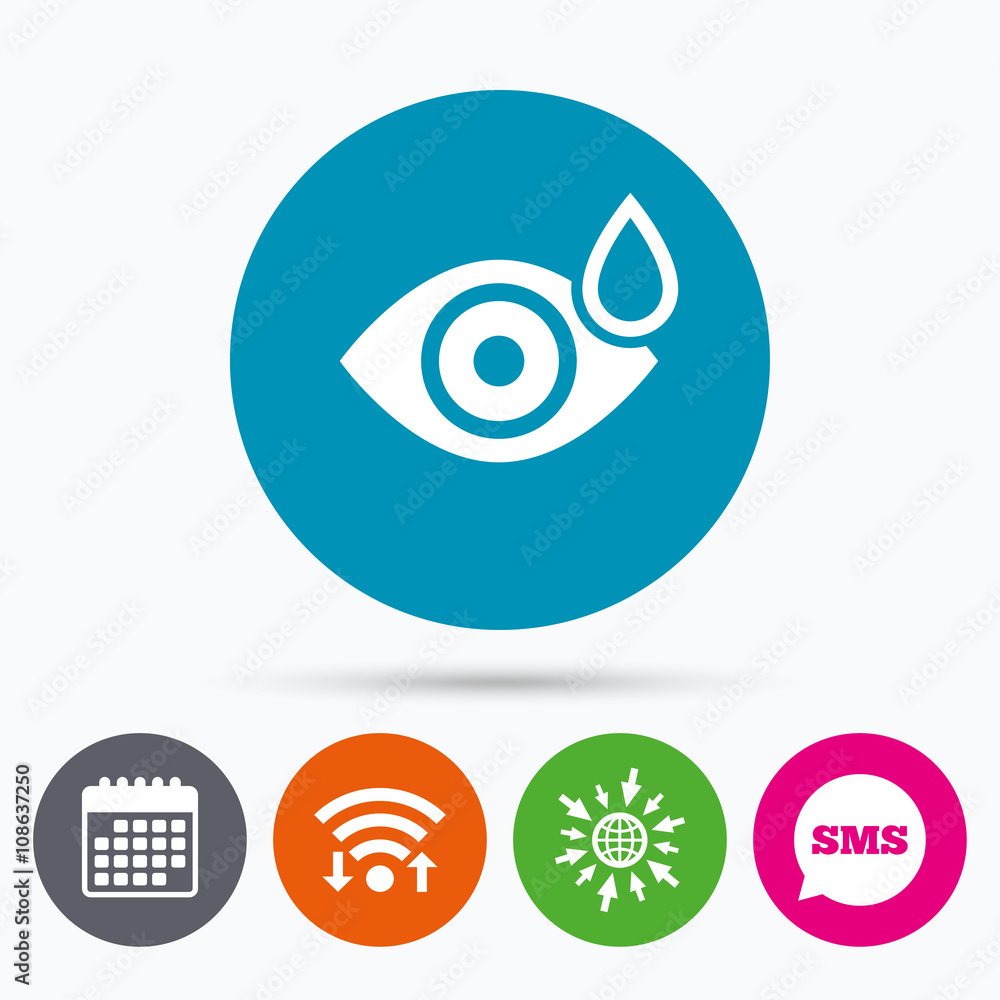 Eye with water drop sign. Drip into the eyes. Eye with water drop sign. Drip into the eyes.