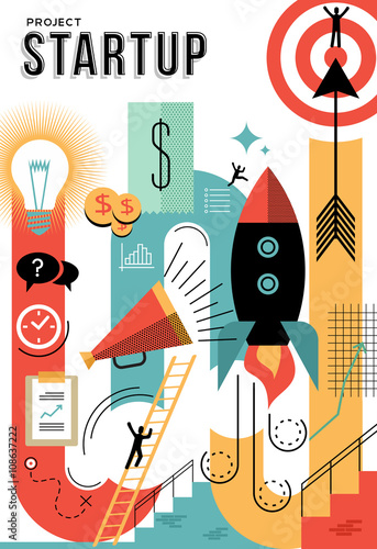 Modern business startup design in retro style