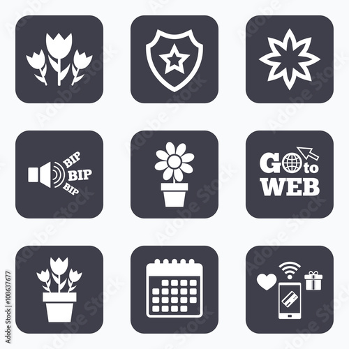 Flowers icons. Bouquet of roses symbol.