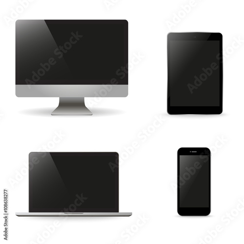 Set realistic Monitors laptop tablet and phone vector illustration