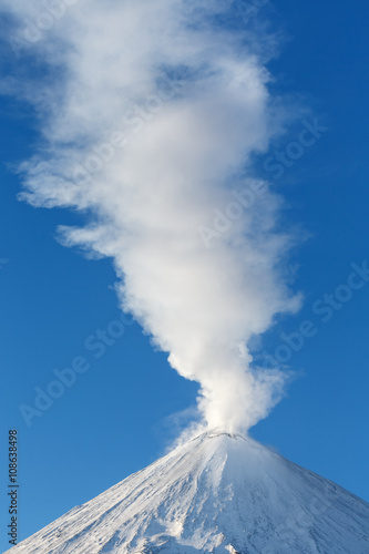 Winter view of top of volcano eruption