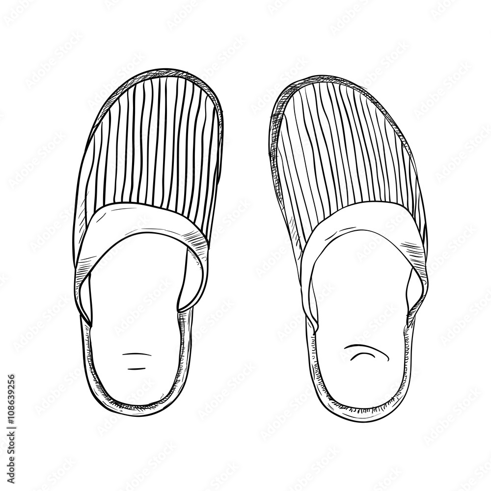 Slipper Couple Hand Drawn Sketch Shoes Pair Black And White Doodle Slippers  Vector Isolated Illustration Beach Slippers Icon Flat Linear Vector Slippers  Icon On White Background Stock Illustration - Download Image Now -