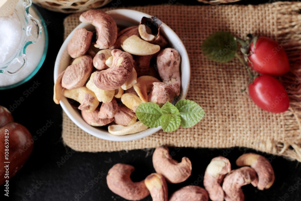 Cashews nuts are roasted delicious with salt.