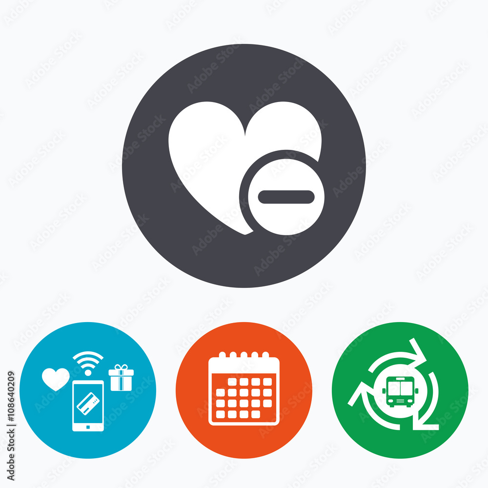 Heart sign icon. Remove lover symbol. Heart sign icon. Remove lover symbol.