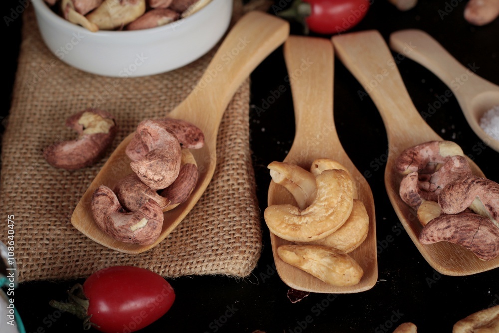 Cashews nuts are roasted delicious with salt.