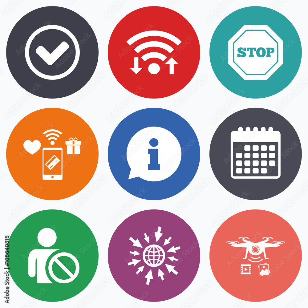 Information icons. Stop prohibition symbol. Information icons. Stop prohibition symbol.