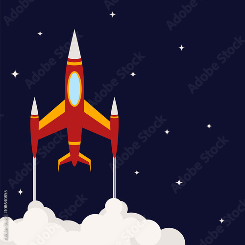Space background with a rocket.