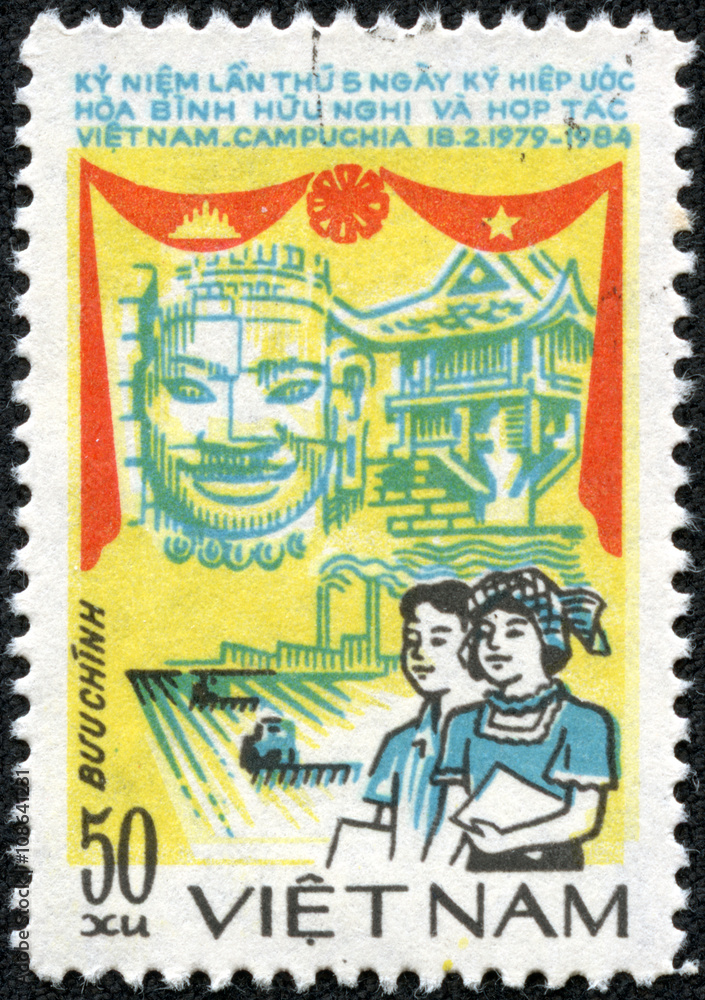 stamp of VIETNAM shows cooperation agreement between Vietnam and Kampuchea