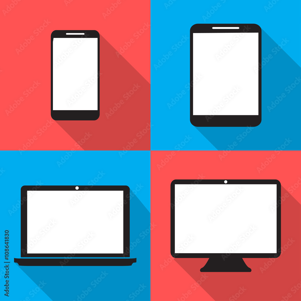 Set Monitors laptop tablet and phone vector illustration flat style Set Monitors laptop tablet and phone vector illustration flat style