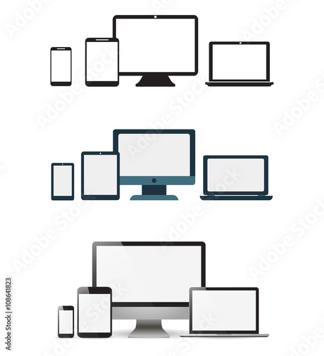 Set realistic Monitors laptop tablet and phone vector illustration