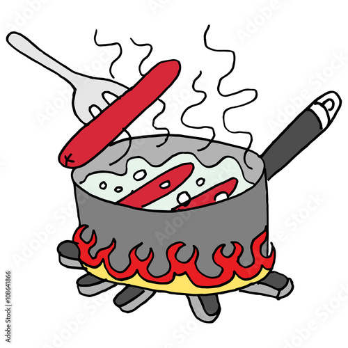 Hot dogs boiling in a pot of water