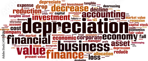 Depreciation word cloud concept. Vector illustration