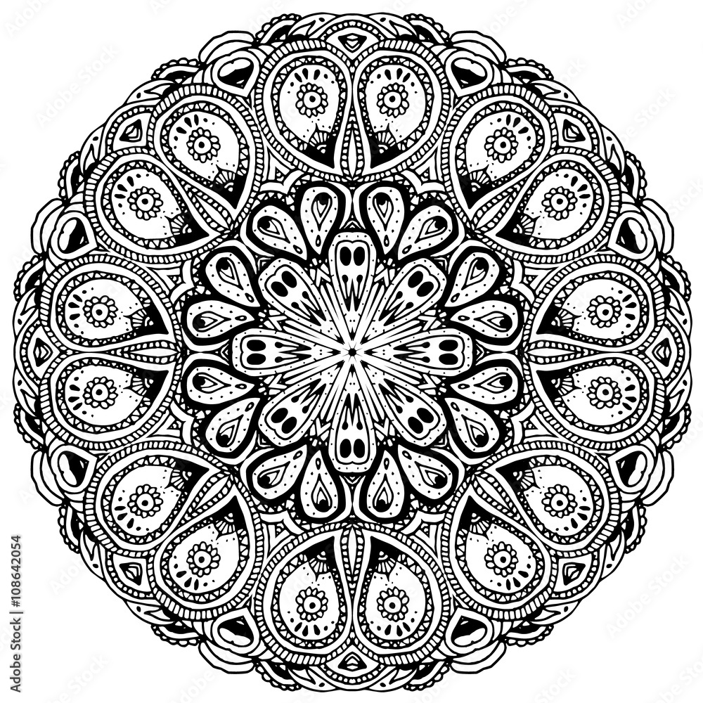 Mandala. Ethnic decorative element. Hand drawn background. Islam, Arabic, Indian, ottoman motifs.