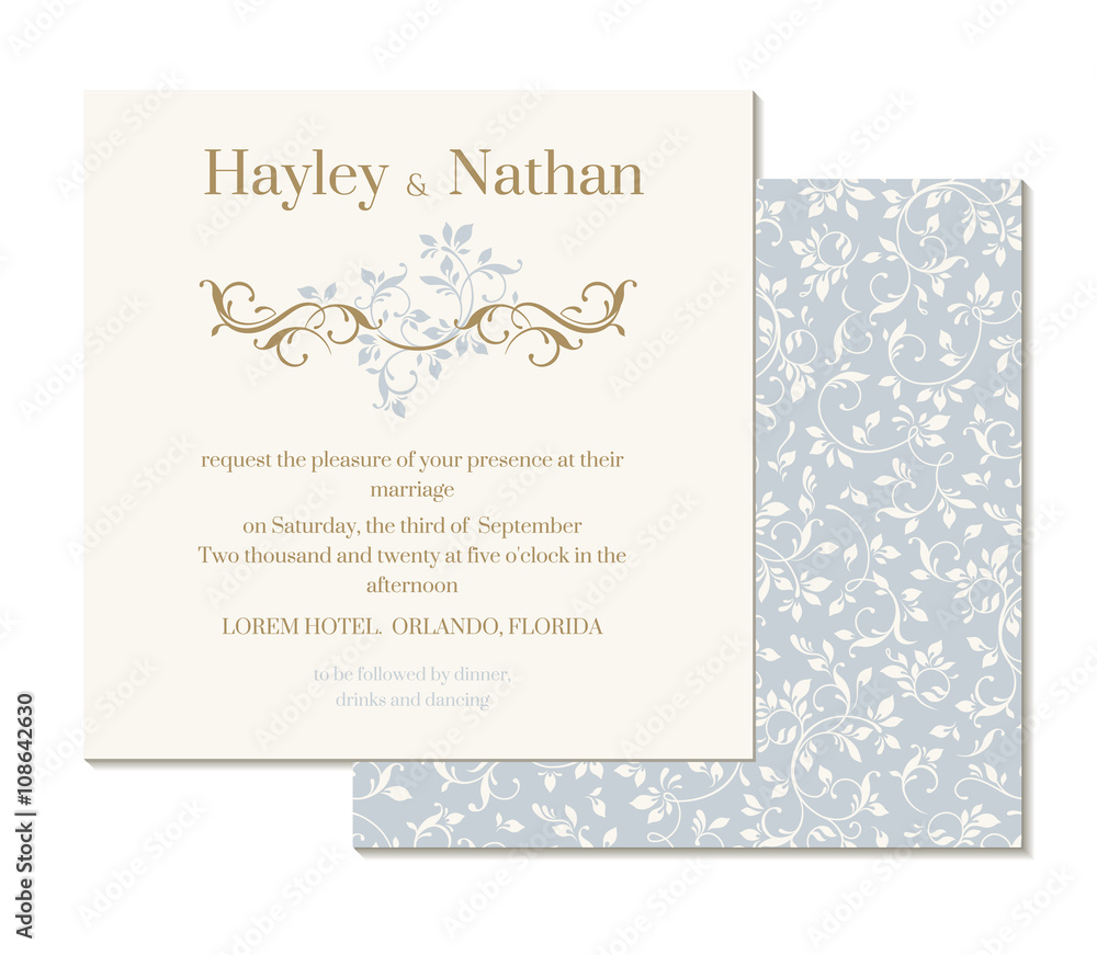 Decorative floral border and seamless pattern.. Wedding invitation. Template for greeting cards, invitations.  