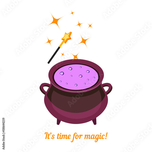 Isometric magic cauldron isolated on white background.