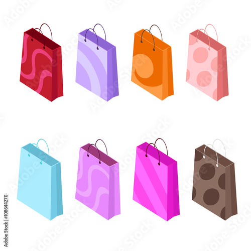 Isometric icons of shopping bags.