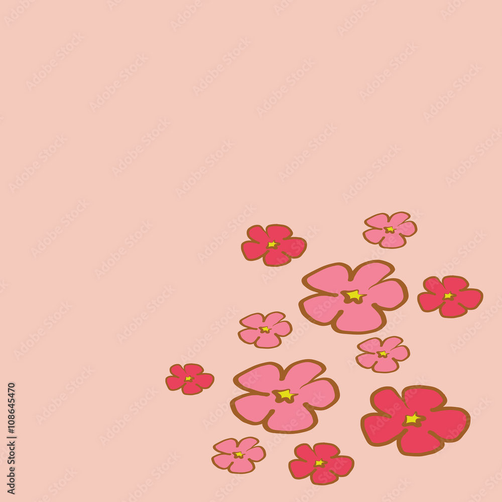 Cherry Blossom red and white flower illustration with paint brush seamless background