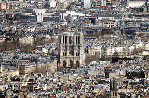 Blick vom Eiffelturm auf die île de la Cité und Notre Dame,  Paris