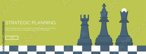 ector illustration. Flat header. Chess. Management, achievements. Smart solutions, business aims. Generating ideas. Business planning, strategy photo