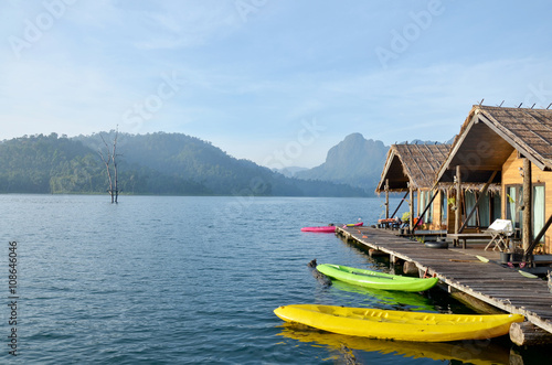 People resting at raft resort at Khao Sok National Park