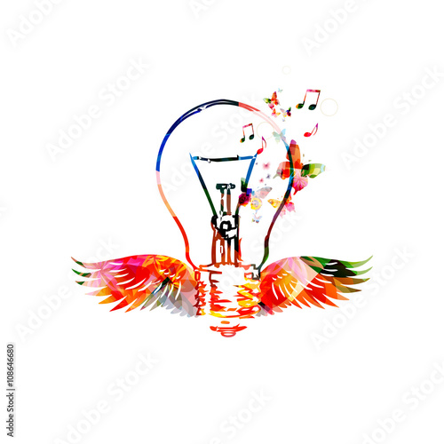 Colorful light bulb with wings