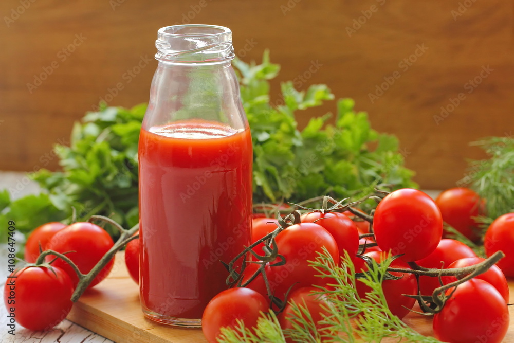 Tomato juice in bottles Tomato juice in bottles