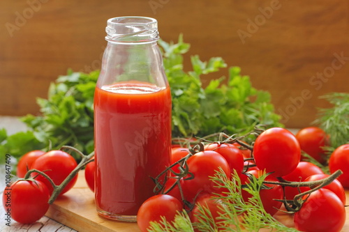 Tomato juice in bottles