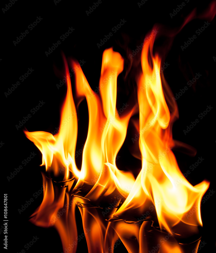 Fototapeta premium Fire flames on a black background