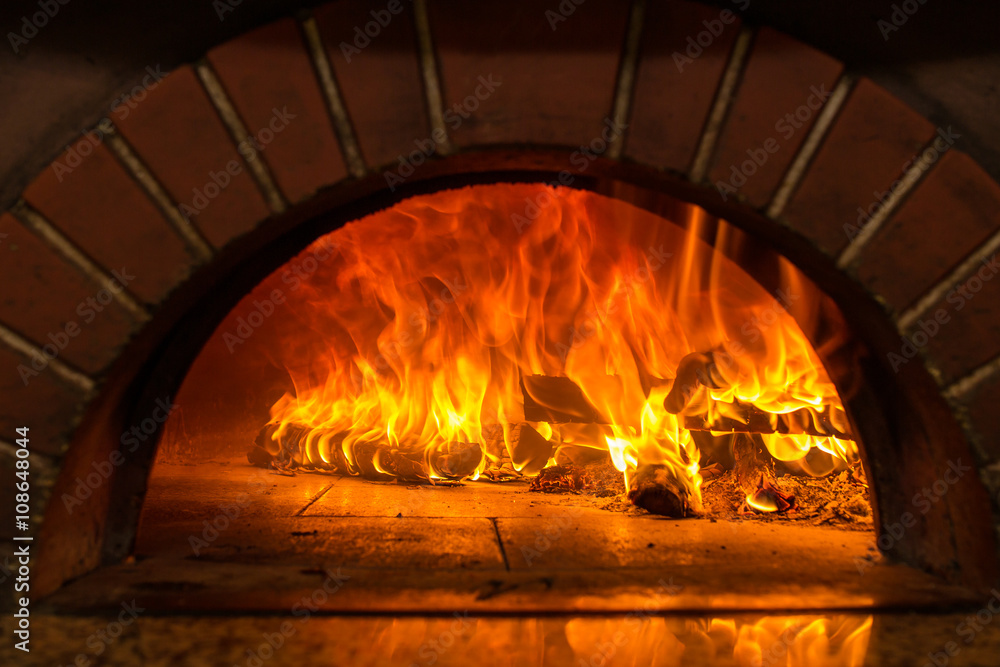 Fire wood burning in the oven