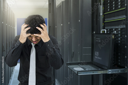 Man seroius fail in data center with trouble of server photo