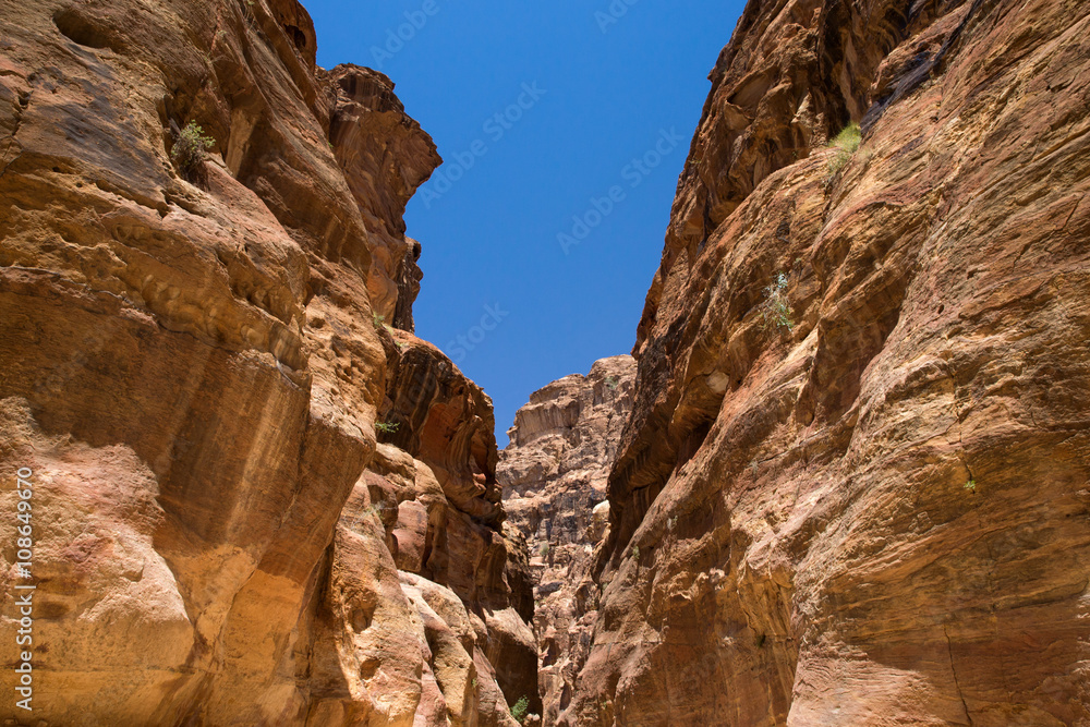  red rock formations in Petra Jordan.
