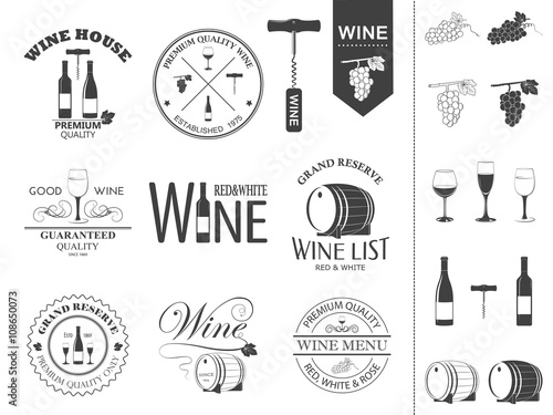 Vector wine labels and icons set. 