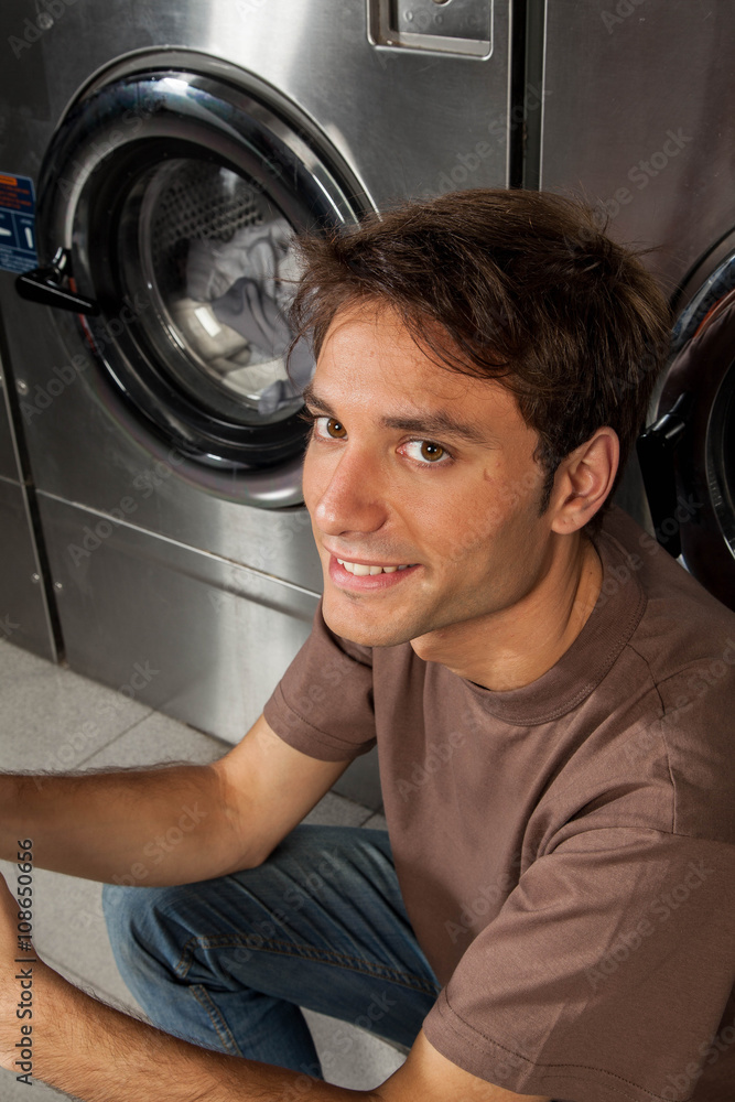 Portrait of man in the laundry Portrait of man in the laundry