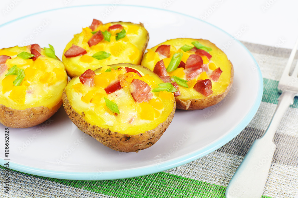 Potatoes Stuffed with Salami Sausage and Yellow Peppers Potatoes Stuffed with Salami Sausage and Yellow Peppers