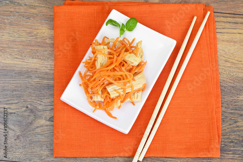 Carrot salad, salt, sugar, onion, garlic, vegetable oil, balsami photo