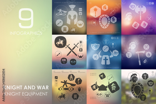 knight and war infographic with unfocused background