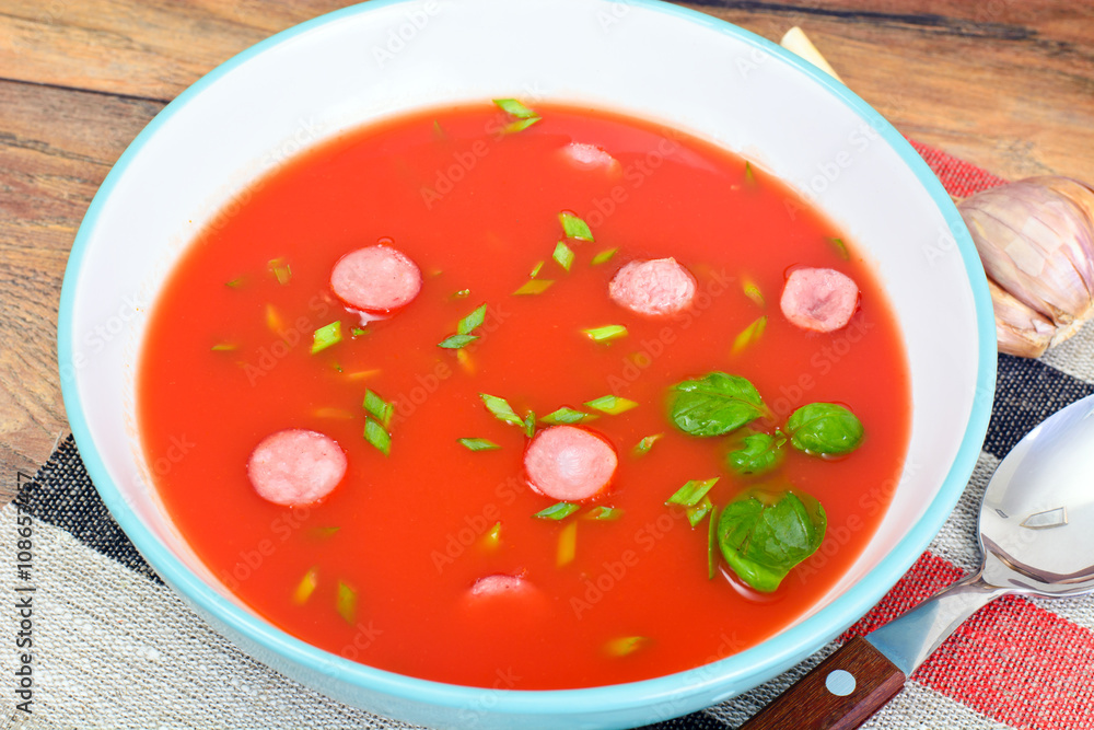 Carrot Tomato Soup in Plate. National Italian Cuisine Carrot Tomato Soup in Plate. National Italian Cuisine