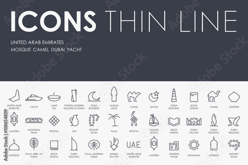 United Arab Emirates Thin Line Icons