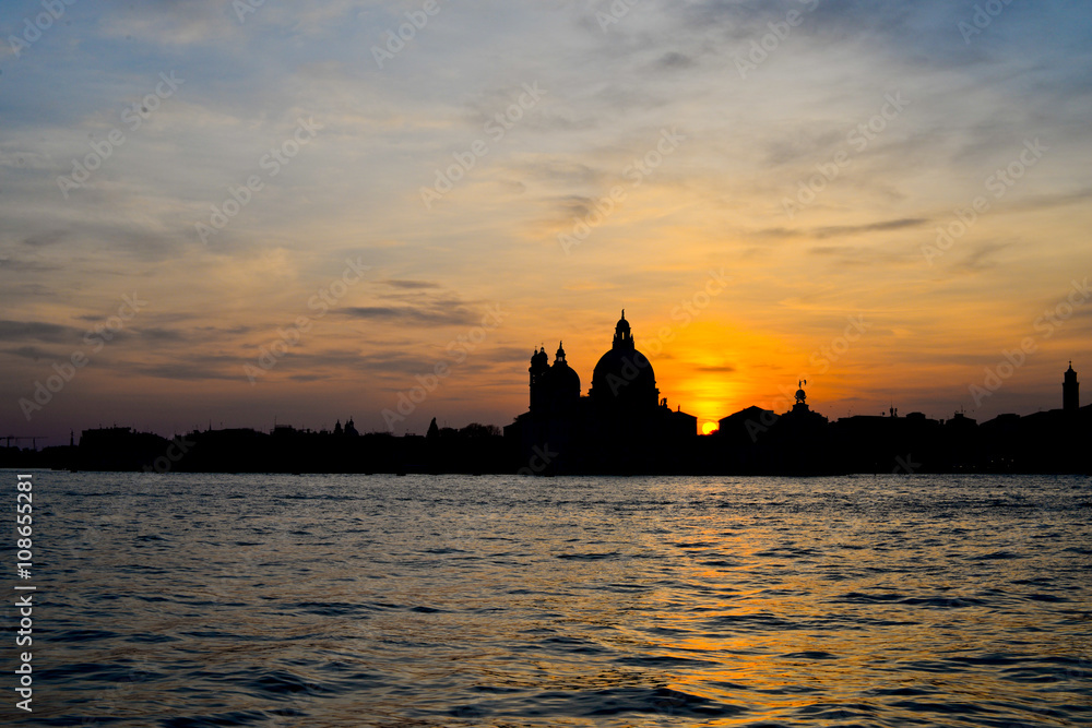 Basilica Santa Maria della Salute, Venice, Italy at sunset