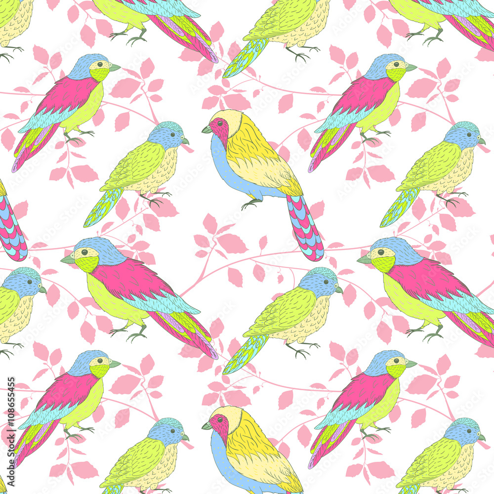 Multicolored birds pattern for scrapbooking, textiles and materials.