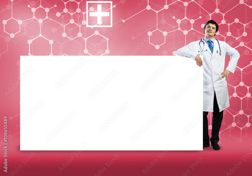Doctor with banner Doctor with banner