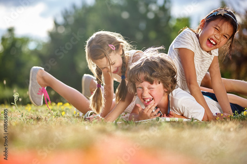 Happy children playing and having fun