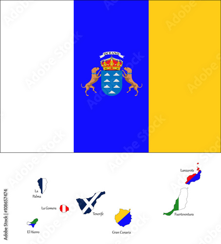 Landkarte der kanarischen Inseln mit Flagge 