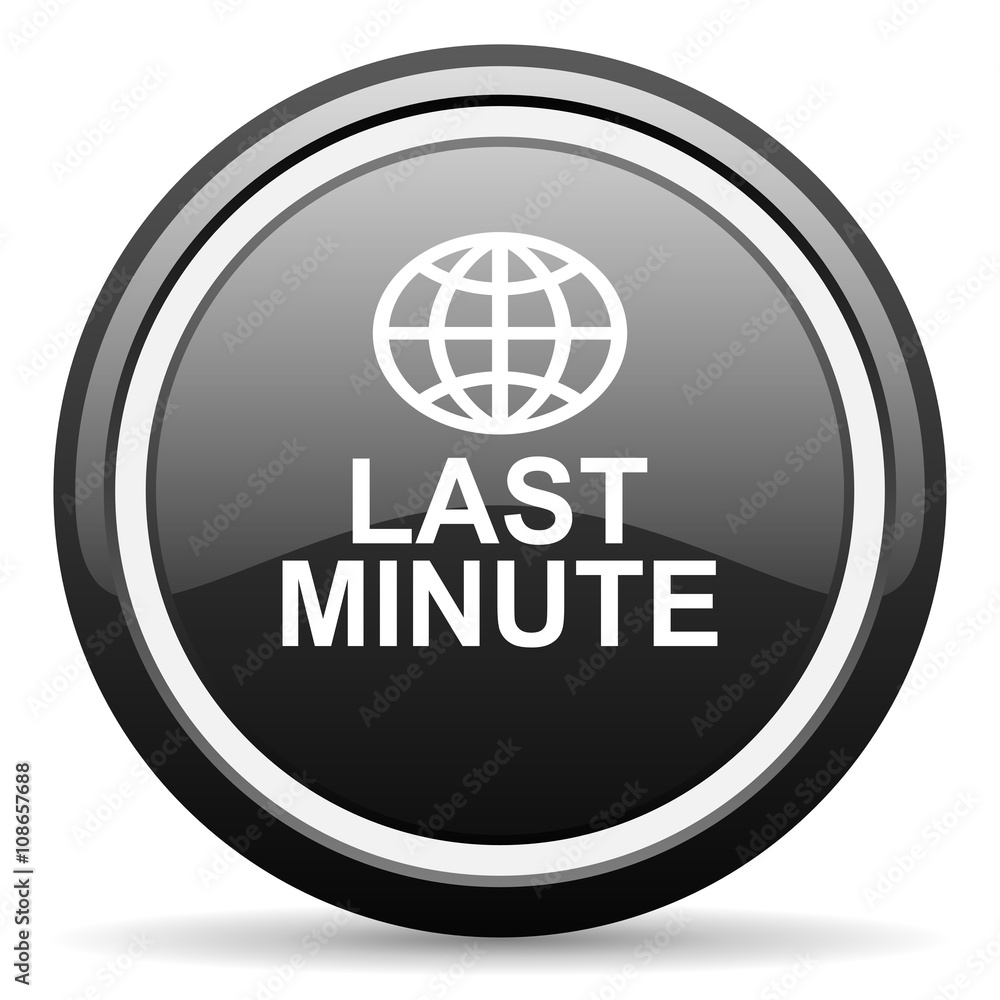 last minute black circle glossy web icon