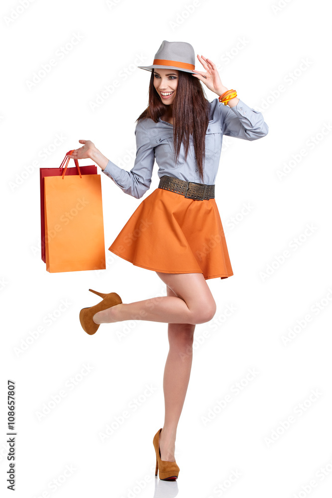 woman with shopping bags. Studio shoot woman with shopping bags. Studio shoot