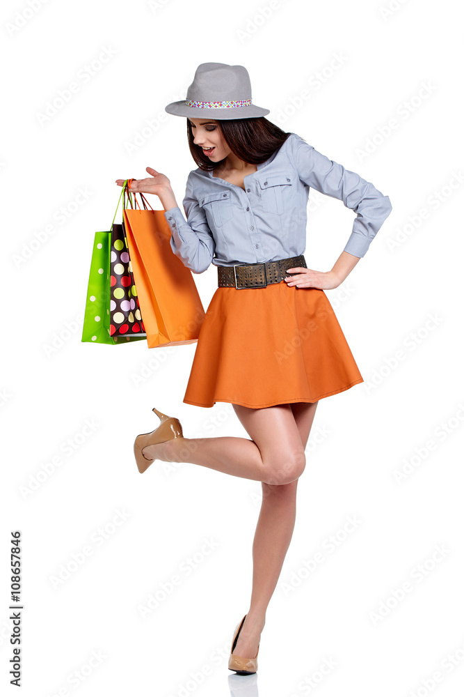 woman with shopping bags. Studio shoot woman with shopping bags. Studio shoot