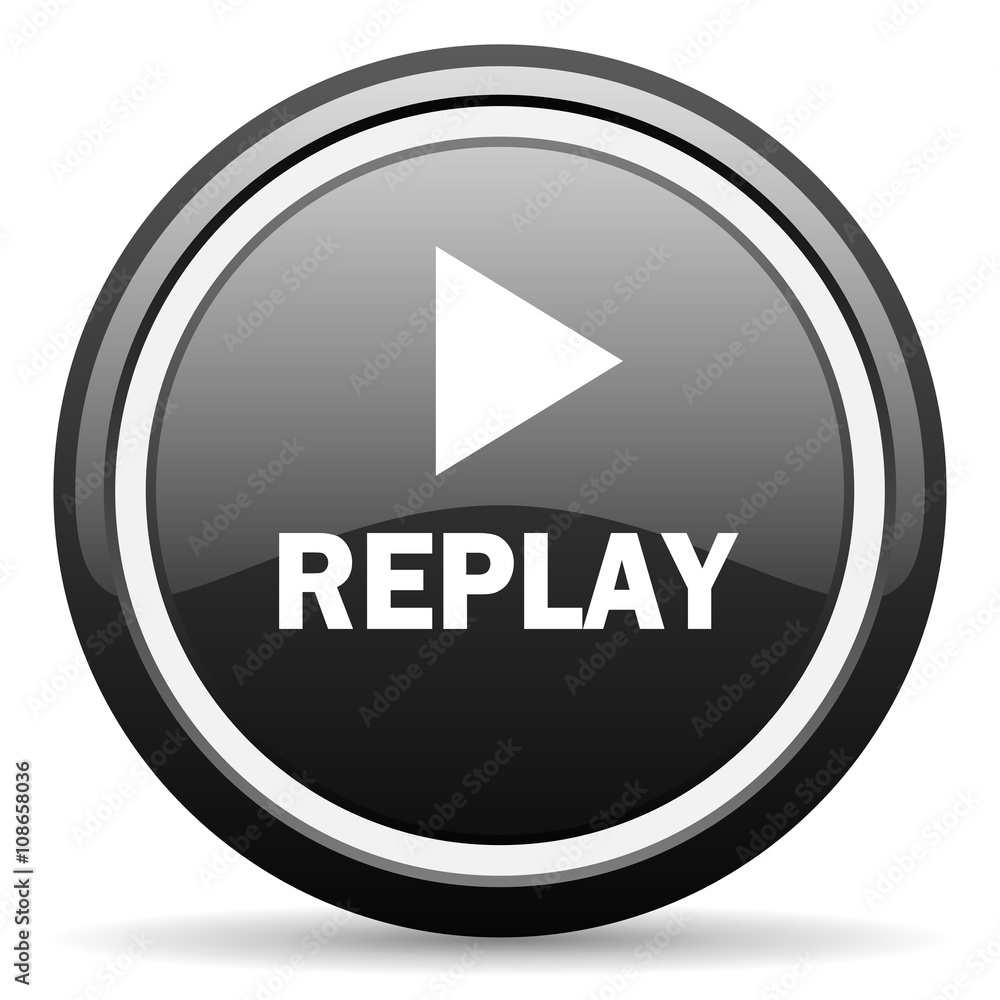 replay black circle glossy web icon replay black circle glossy web icon