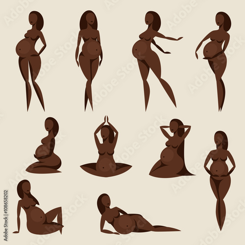 Set of stylized silhouettes pregnant women. Illustration for websites, magazines and brochures