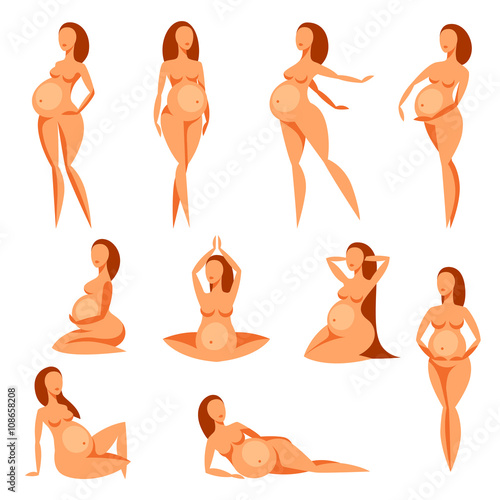 Set of stylized silhouettes pregnant women. Illustration for websites, magazines and brochures